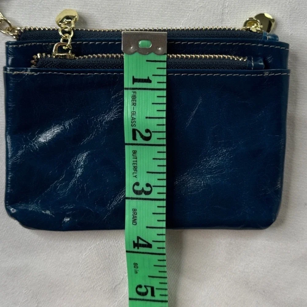 Brighton Blue Glazed Leather Coin Purse Card Holder‎ Key Ring Heart Zipper Pulls